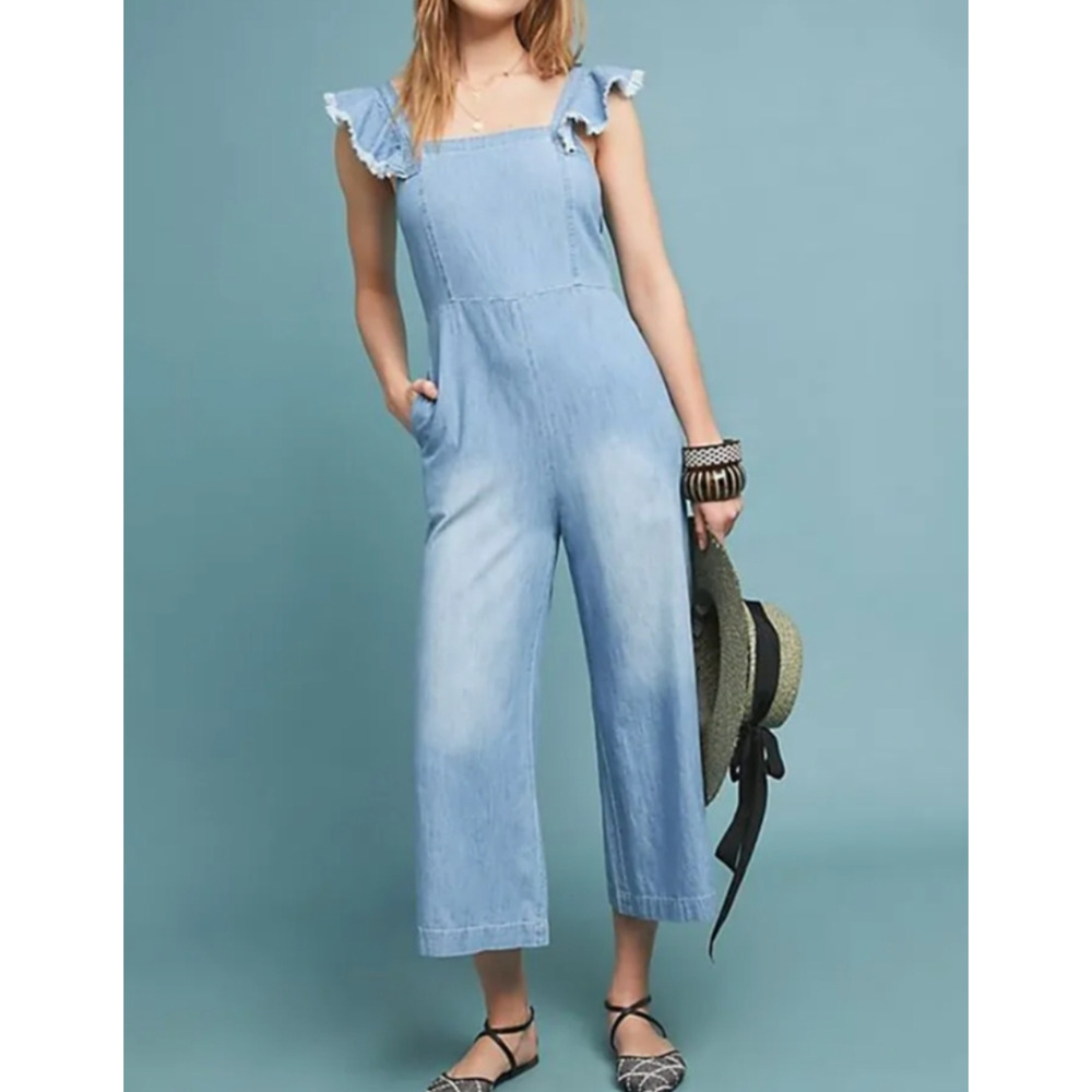 NEW Dolan x Anthropologie Denim Wide Leg Jumpsuit Womens XSmall Cotton